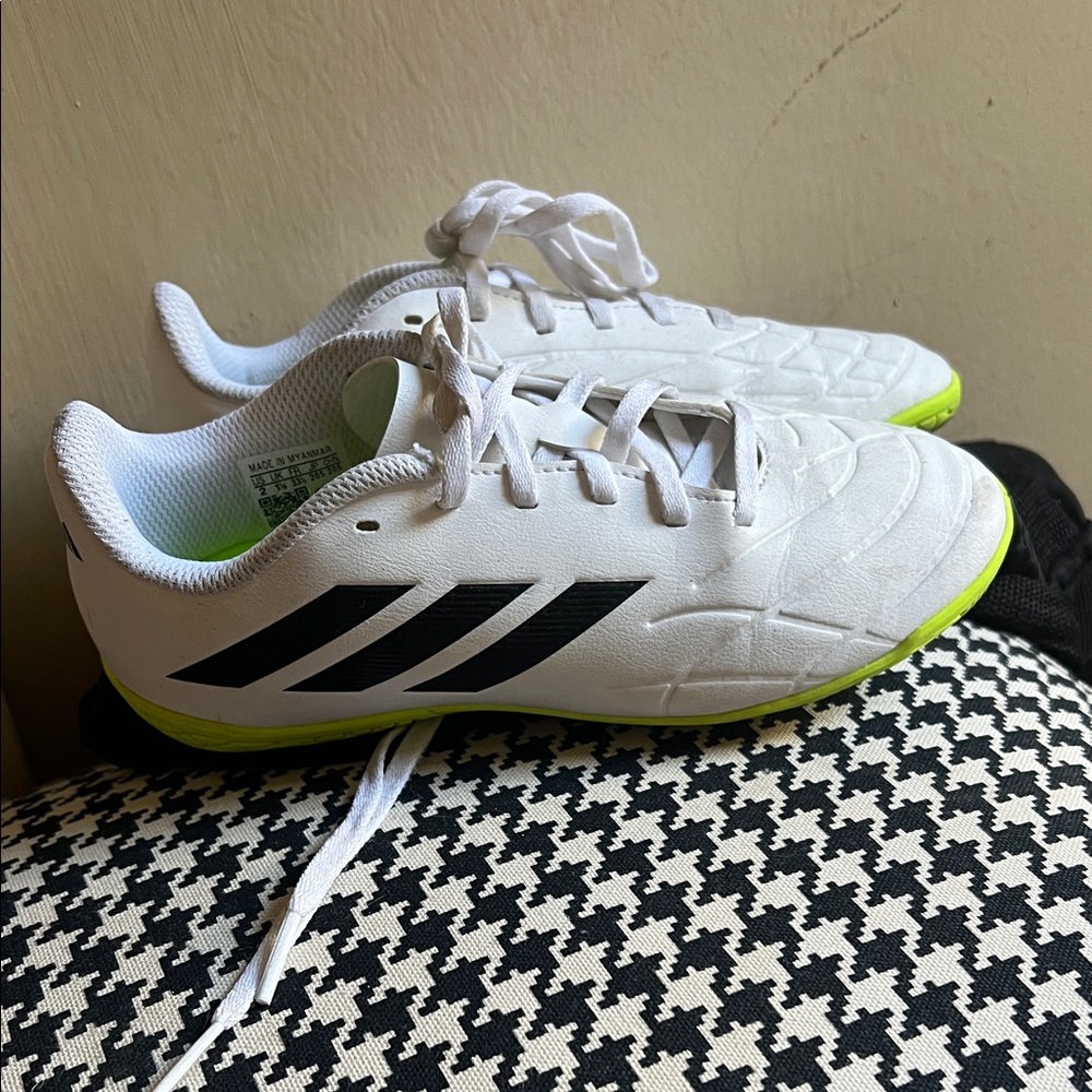 Adidas White and Black Sports Shoes with Green Soles